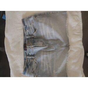 Aeropostale Light Wash Distressed Denim Mini Skirt Raw Hem Womens Size 1/2